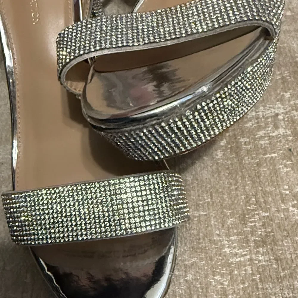 BCBGeneration Shimmering Silver Block Heels